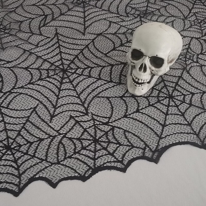 alloween Cobweb Table Cloth Lace Fabric Spider Web Round Gothic Table Cover Spooky Black Lace Bat Pattern Decor Accessories for Halloween Party3