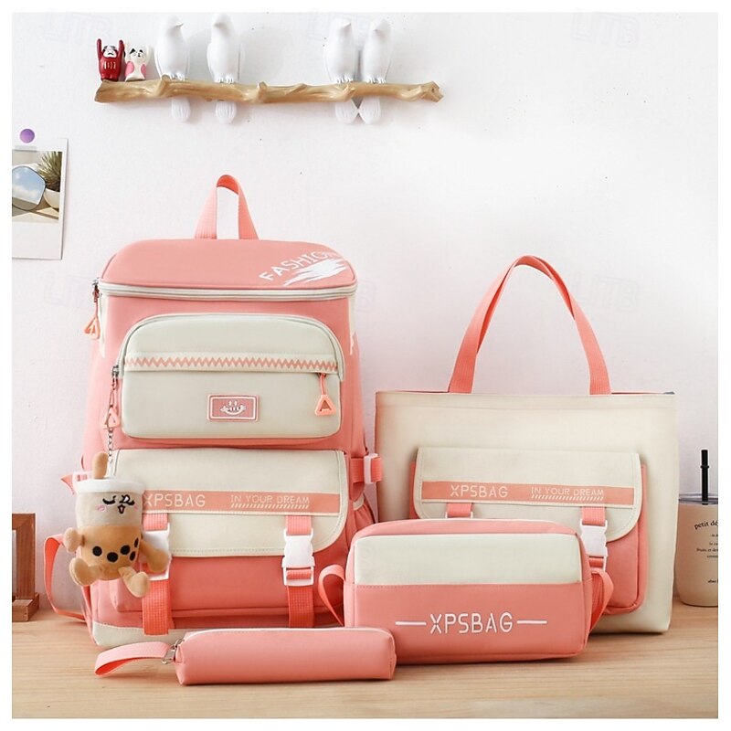 5-in-1 School Bag Set for Girls – Red Backpack with Matching Tote, Messenger Bag, and Pencil Pouches for Kids and Teens4