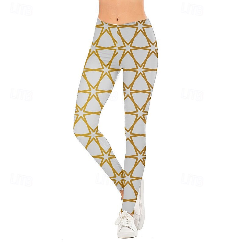 Women's Slacks Leggings Cozy Leggings Streetwear Casual Full Length Natural Geometic Elastic Waist Print Comfy Outdoor Comfortable Outdoor Vacation Holiday milk white Black & White Black and White2