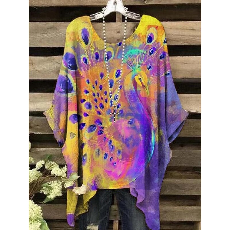 Women's Boho Shirt Graphic Abstract Elegant Bohemia Active Short Sleeve Batwing Sleeve Crew Neck Regular Tops Daily Holiday Beach Wear Yellow Blue Purple Fuchsia Orange Summer Spring4