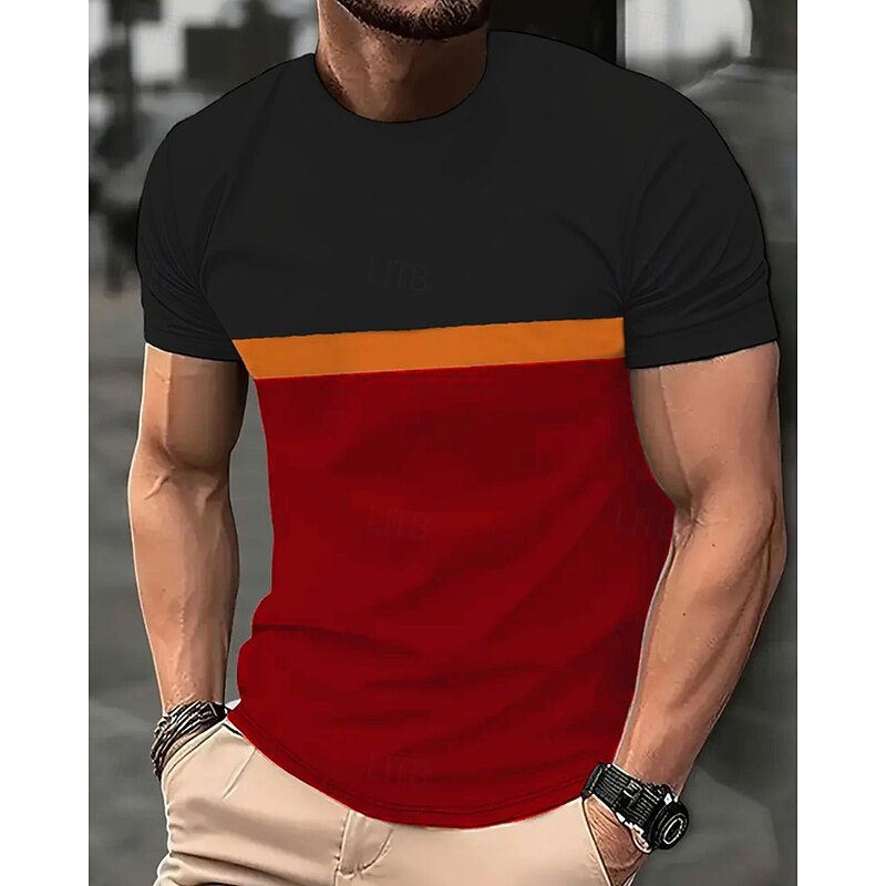 Men's T Shirt Tee Short Sleeve Shirt Tee Top Short Sleeve Crew Neck Summer Spring Color Block Fashion Designer Basic Splice Vacation Street Going out Black Yellow Red Top Tee for Men