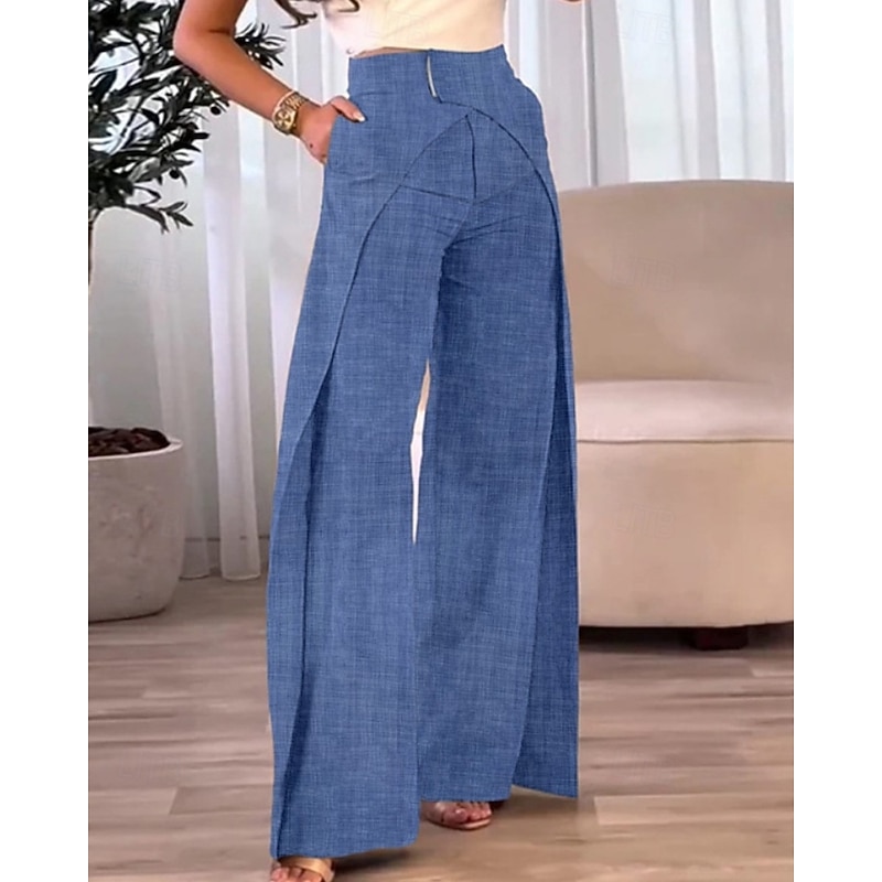 Women's Wide Leg Slacks Fashion Streetwear Full Length Natural Plain Pocket Elastic Waist Comfy Outdoor Comfortable Outdoor Vacation Street Light Sky Blue Black Brown Fall Regular Fit2