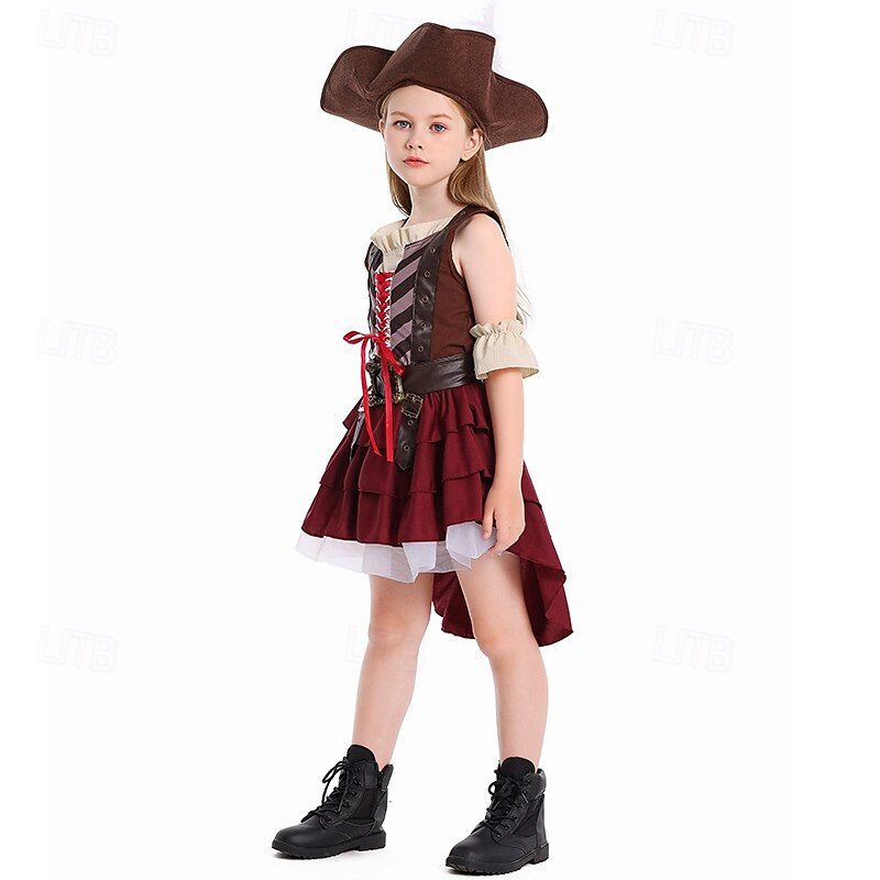 Pirates of the Caribbean Pirate Jack Sparrow Dress Outfits Costume Adventure Movie Cosplay Movie Cosplay for Girls' Kid's Halloween Carnival World Book Day Performance Educational Dress Up School4
