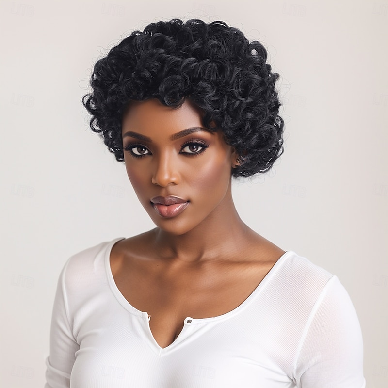 Synthetic Wig Jerry Curl Afro Curly Layered Haircut Asymmetrical Machine Made Wig 10 inch A1 Synthetic Hair Women's Cool Classic Adorable Multi-color4