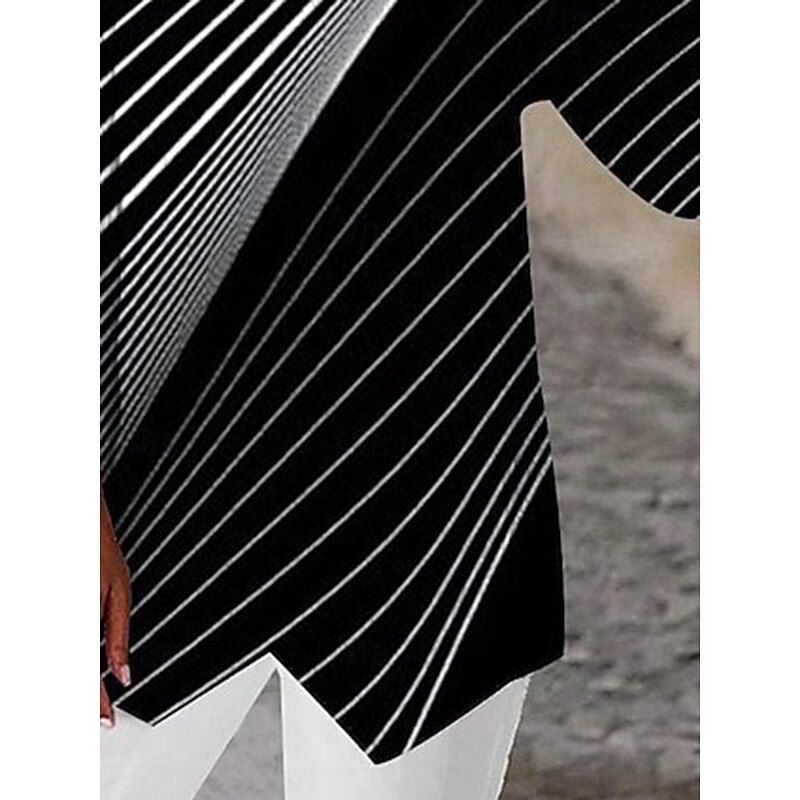 Women's Blouse Striped Daily Stylish Long Sleeve Crew Neck Regular Tops Daily Holiday Print Asymmetric Hem Black Summer Spring3