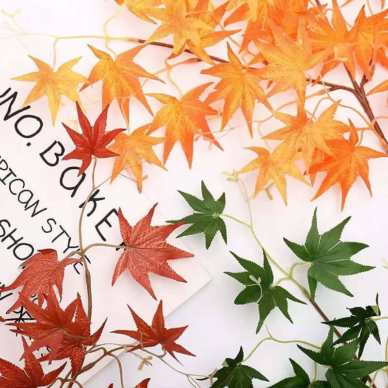 1 Bundle Fall Artificial Maple Leaf Branch, High Simulation Chicken Feet Red Leaves, Fake Fall Foliage for Garden, Vase, Floral Arrangement, or Home Decoration4