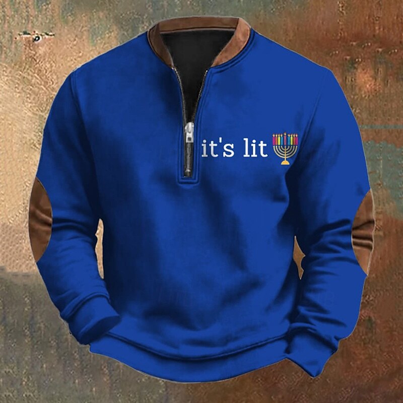 Men's Sweatshirt Quarter Zip Sweatshirt Black Royal Blue Half Zip Graphic Letter Sports & Outdoor Daily Holiday Polyester Streetwear Casual Fall & Winter Clothing Apparel Hoodies Sweatshirts  Long