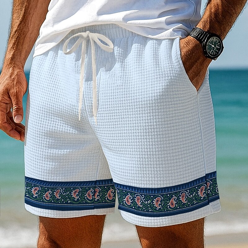 Men's Paisley Floral Print Flowers Waffle Shorts Sweat Shorts Casual Shorts Mid Waist Fashion Casual Vacation Jogging Workout Elastic Drawstring Waist Shorts with Pockets Designer Clothing Apparel2