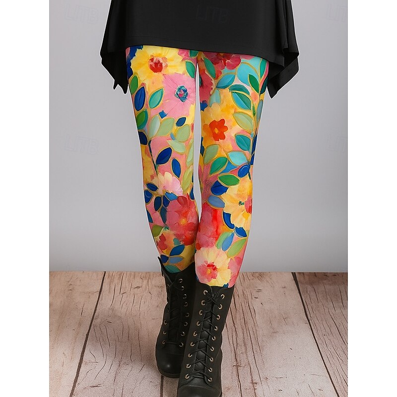 Women's Leggings Vacation Vintage Ethnic Style Ankle-Length High Waist Floral Graphic Abstract 3D Print Quick Dry Breathability Soft Stretchy Outdoor Home Causal Red Blue Green Spring Fall Slim Fit