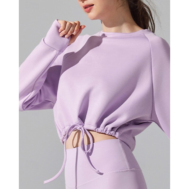 Women's Sweatshirt Track Top Pullover Drawstring Long Sleeve Top Athleisure Fall Solid Colored Cotton Thermal Warm Windproof Pilates Running Yoga Sportswear Activewear Black White Sky Blue4