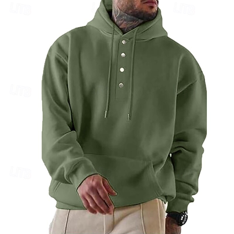 Men's Hoodie Pullover Hoodie Sweatshirt Button Up Hoodie Apricot Wine Red Black Light Green Army Green Hooded Plain Front Pocket Sports & Outdoor Casual Daily Streetwear Cool Sportswear Spring &  Fall2