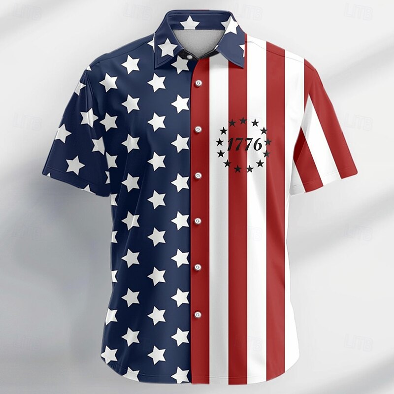 Independence Day Men's US Flag Patriotic 1776 Shirt Casual Shirt Cuban Collar Shirt Short Sleeve Fashion Casual Holiday Streetwear Summer Spring Camp Collar Shirt 3D Print Button Up Shirts White Red2