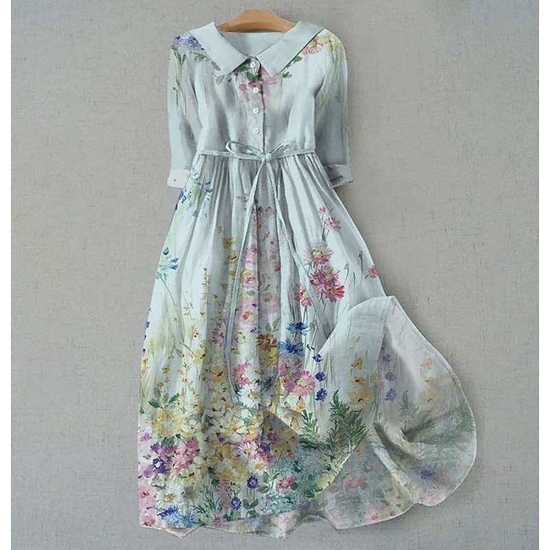 Women's Midi Dress Shift Dress Vacation Casual Boho Daily Holiday Tea Party Regular Fit Floral Graphic Half Sleeve Lapel White Pink Light Brown Blue Summer Spring4