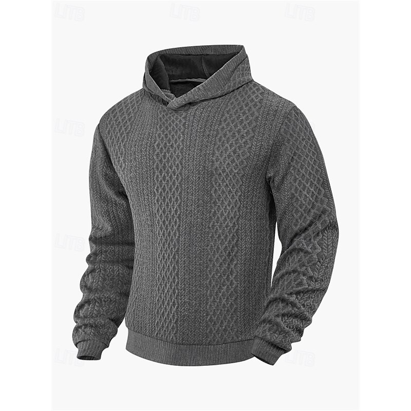 Men's Hoodie Black White Army Green Khaki Gray Hooded Plain Jacquard Ribbed Textured Knit-texture Sports & Outdoor Daily Holiday Polyester Streetwear Basic Casual Spring Autumn / Fall Clothing Apparel