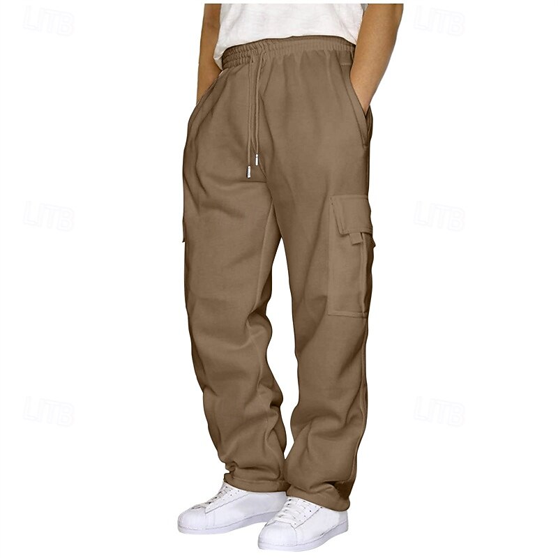 Men's Athletic Pants Sweatpants Trousers Pocket Drawstring Elastic Waist Plain Comfort Sports Outdoor Daily Fashion Casual Light Khaki Black Micro-elastic4