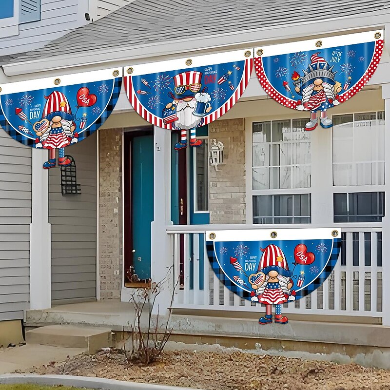 4th of July American Pleated Fan Flag,USA Patriotic Flag Independence Day Gnomes with Leg Half Fan Banner Decoration Indoor/Outdoor4