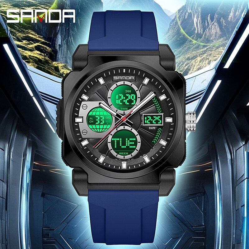 SANDA 3377 Leisure Dual Display Men's Watch Sports Multi Functional Waterproof Luminous Fashion Quartz Watches4