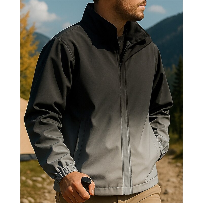 Men's Outdoor Jacket Hiking Jacket Outdoor Waterproof Windproof Quick Dry Lightweight Hiking Outfits Hiking Clothes Spring Autumn / Fall Jacket Tennis Golf Running Gradient Black White3