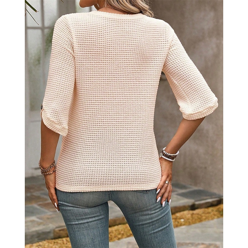 Women's Blouse Plain Modern Casual Half Sleeve Crew Neck Regular Tops Daily Going out Black Pink Summer3