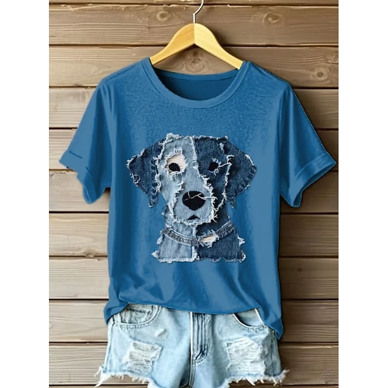 Women's T Shirt Graphic Animal Dog Vintage Stylish Classic Short Sleeve Crew Neck Regular Tops Daily Weekend Print Black White Pink Blue Green Summer Spring4