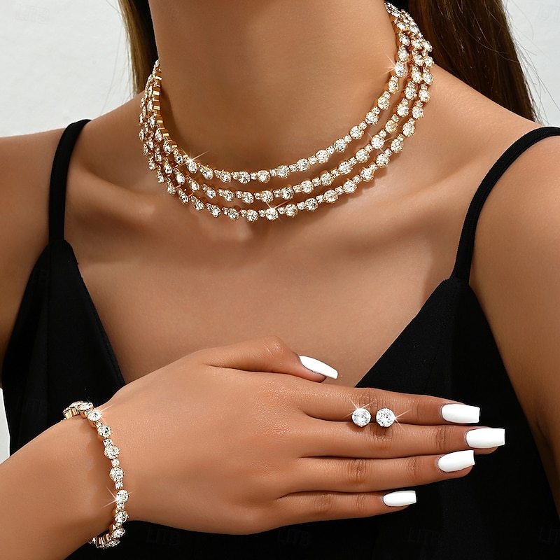 Bridal Jewelry Sets Three-piece Suit Zircon 1 Necklace Earrings Bracelets Women's Elegant Stylish Unique Design Lovely Layered Love Precious Jewelry S