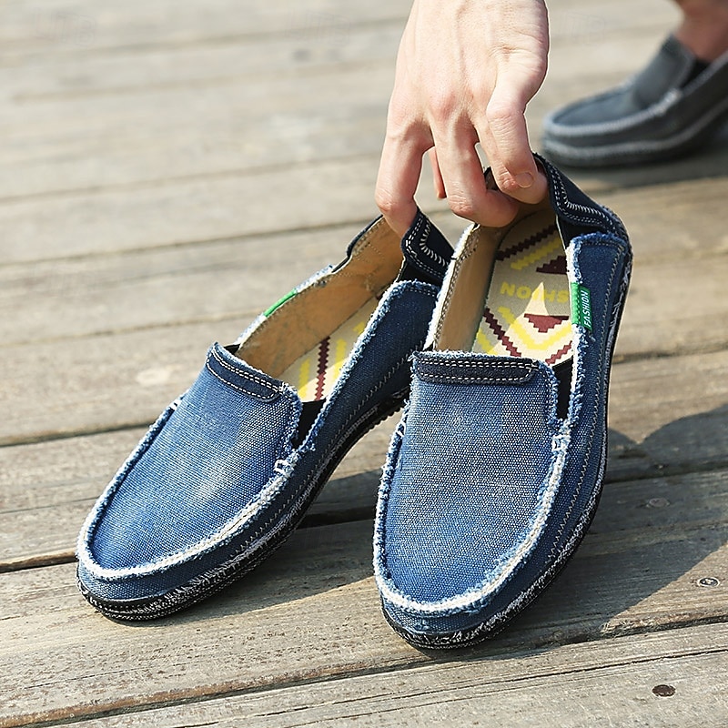 Men's Blue Denim Loafers with Frayed Edge Design Slip-On Lightweight Casual Shoes for Weekend Outings Summer Strolls and Daily Comfort4