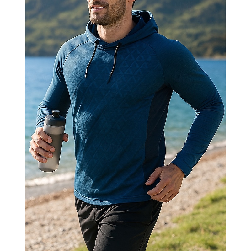 Men's Hoodie Sweatshirt Long Sleeve Top Color Block Quick Dry Lightweight Breathable Tennis Golf Running Sportswear Activewear Black Red Dark Blue3