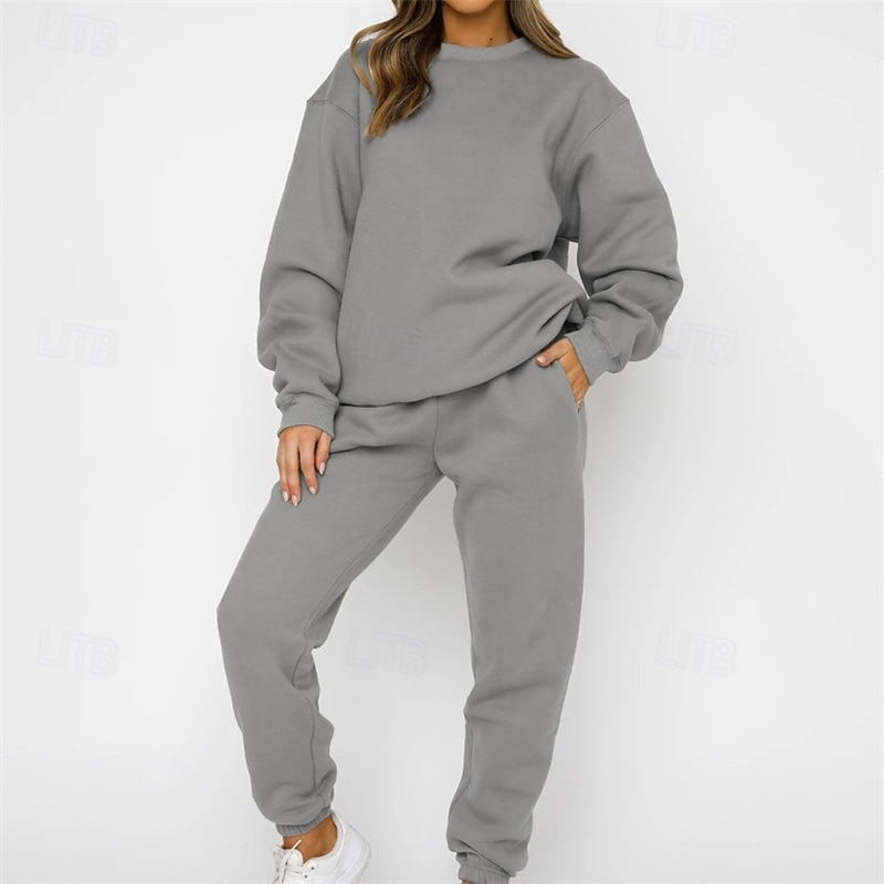 Women's Tracksuit Sweatpants Pullover Sweatshirt Pocket Solid Colored Clothing Suit Fall fluorescent green Black Gym Workout Sports Windproof Long Sleeve Sport Activewear Micro-elastic Regular Fit2