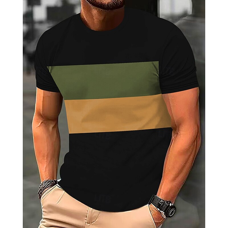 Men's T Shirt Tee Short Sleeve Shirt Tee Top Short Sleeve Crew Neck Summer Color Block Fashion Designer Basic Patchwork Vacation Street Going out Yellow Red Orange Top Tee for Men4