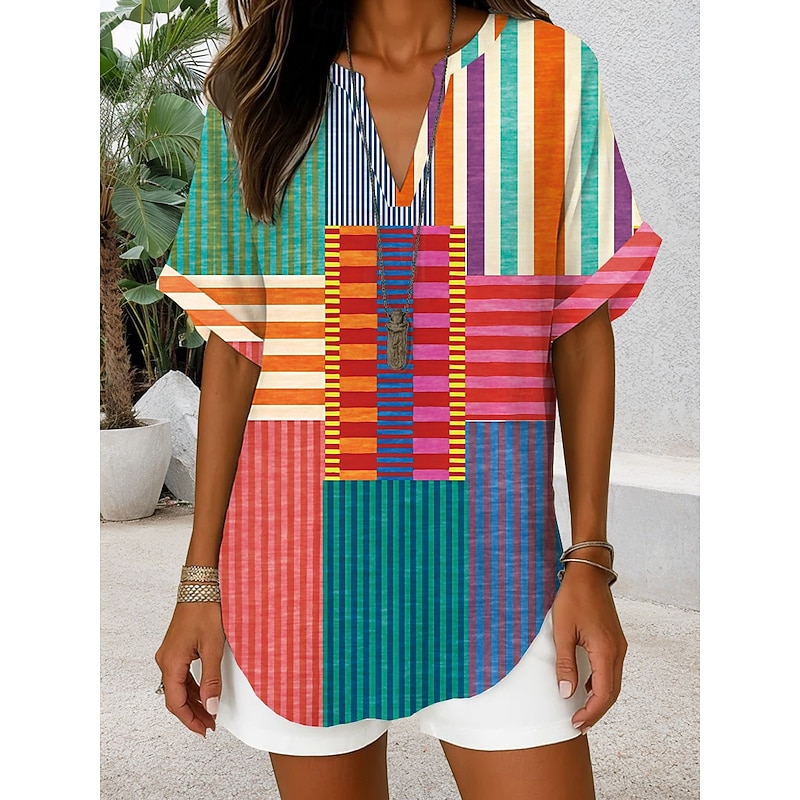 Women's Boho Shirt Graphic Geometric Elegant Bohemia Tropical Sleeveless Short Sleeve Regular Tops Daily Holiday Beach Wear Yellow Red Blue Orange Brown Summer Spring
