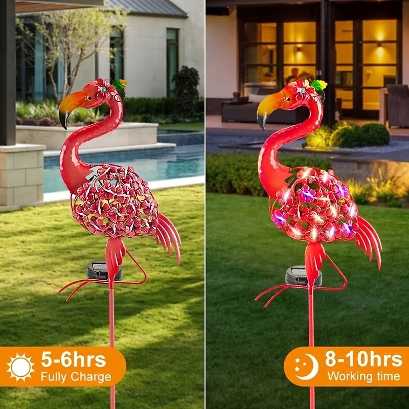 Solar Garden Flamingo LED Light IP65 Waterproof Metal Flamingo Statue Light Outdoor Garden Decoration for Wedding Lawn Garden Pond Backyard Landscape Lighting4