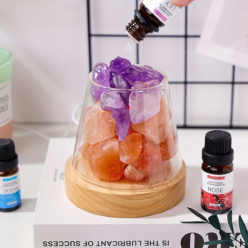Natural Crystal Aroma Stone 1pc Diffuser - Demagnetising Bowl Lamp Ornament Home Bedroom Night Light Companion Gift - Essential Oil Not Included3