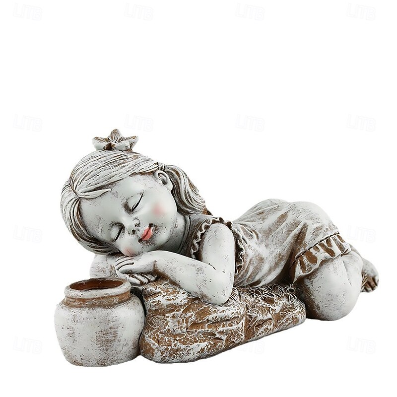 1 Pc New Solar Sleeping Cute Boy and Girl Tile Can Lamp Ornament Home Courtyard Lawn Landscape Decoration Light2