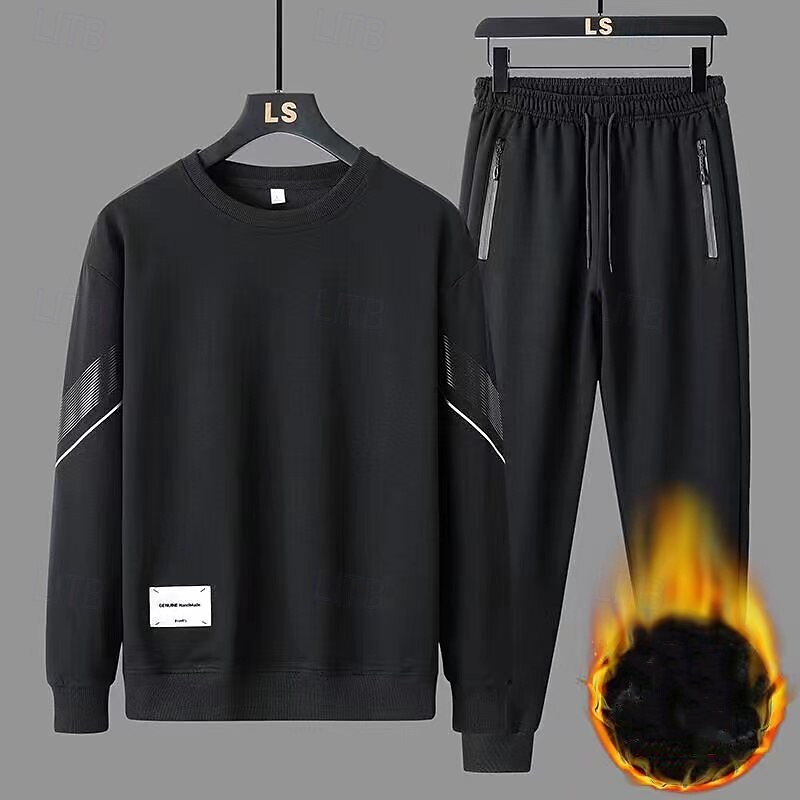 Men's Tracksuit Sweatpants Fleece Tracksuit Pocket Printed Clothing Suit Fall Black White Gym Workout Sports Windproof Long Sleeve Sport Activewear Micro-elastic Regular Fit4