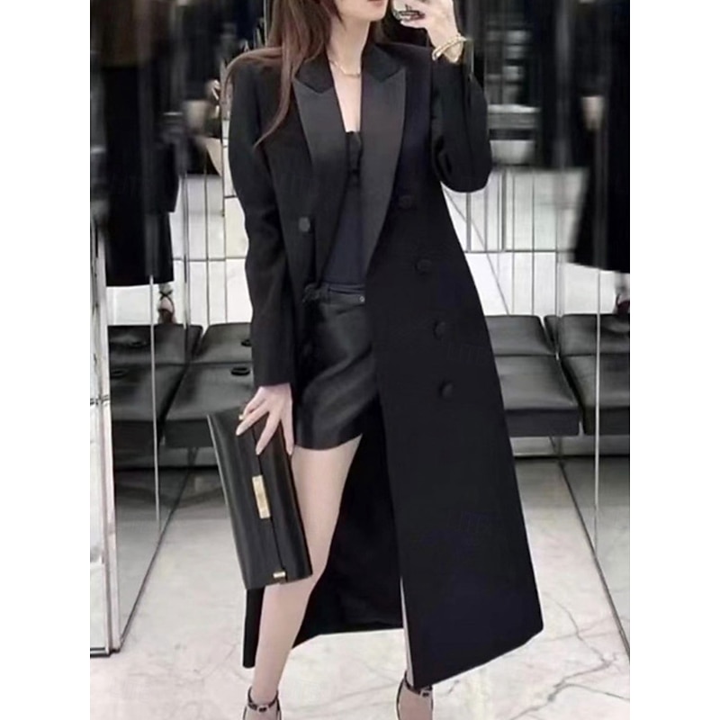 Tuxedo Dress Sheath Formal Wedding Guest Formal Evening Satin Elegant Long Sleeve Ankle Length Shirt Collar Double Breasted4