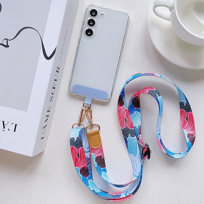 New adjustable mobile phone lanyard long crossbody strap backable shoulder strap hanging chain retro pattern hanging neck wide cloth strap3