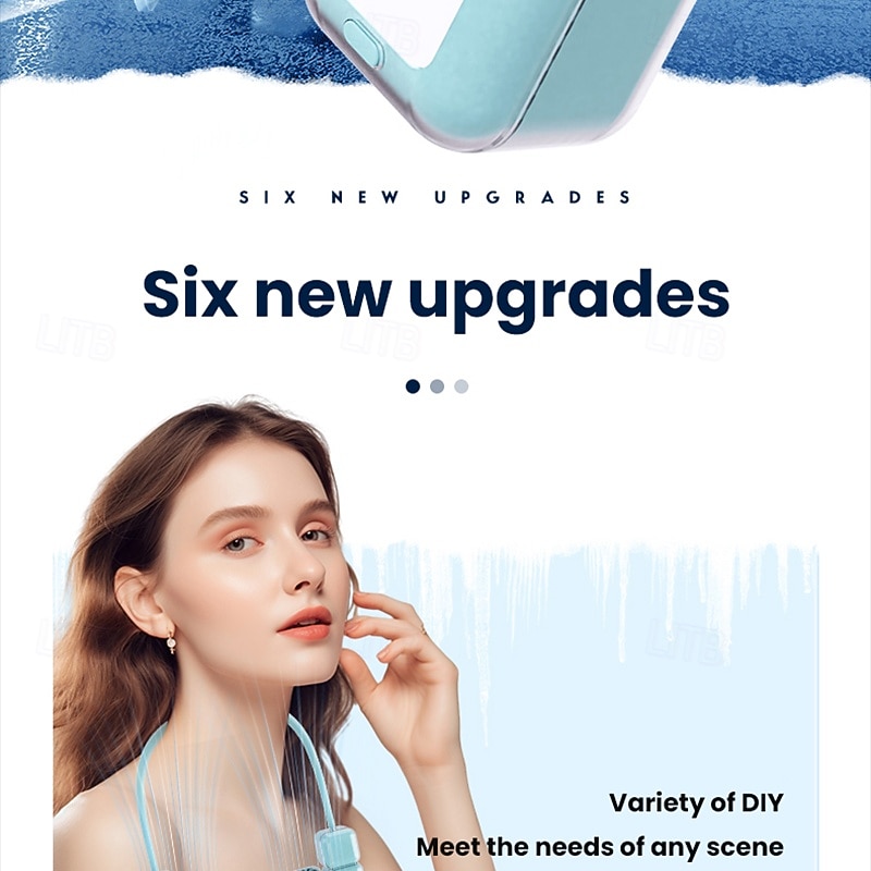 1 Pc new ice cube shaped fan with light hanging neck DIY detachable desktop handheld hanging neck three in one 180 degree rotation adjustable wind, long-lasting battery life3