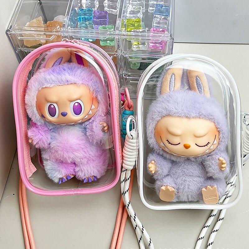 Clear Bag Keychain For 17/15cm Plush DollHanging Display CaseProtective CasePlastic PVC Storage Box (NO DOLL)