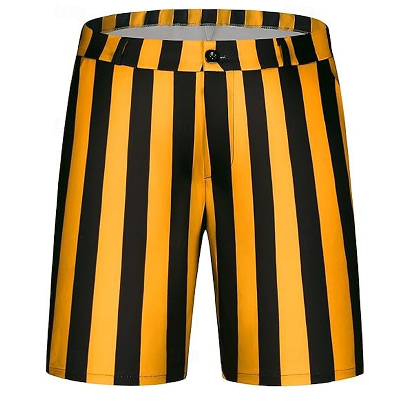 Men's Dress Shorts Burmuda Shorts Work Shorts Pocket Striped Comfort Breathable Short Outdoor Business Fashion Casual Black White3