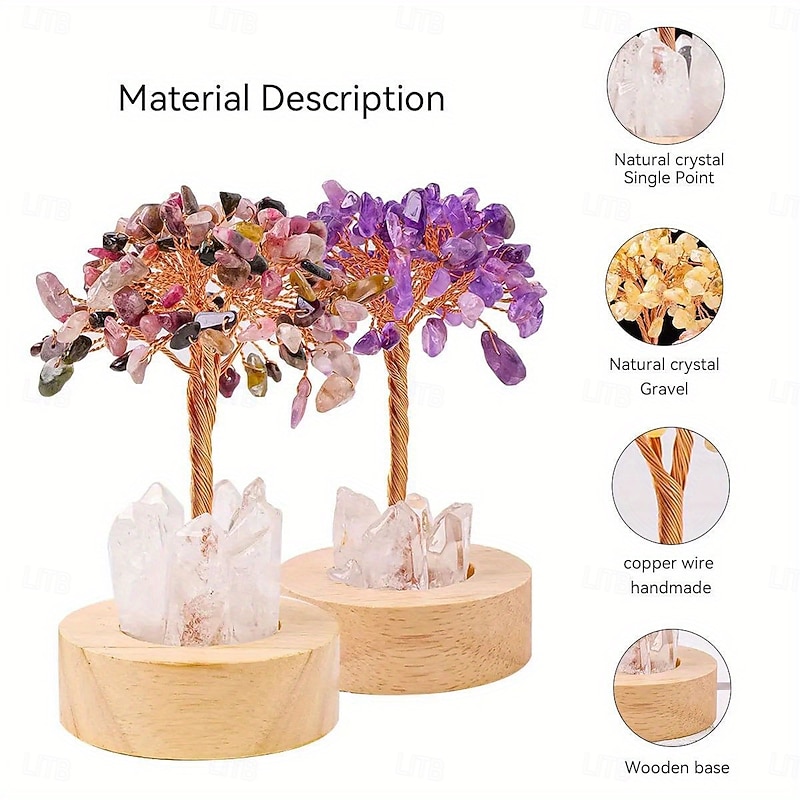 1pc Natural Clear Quartz Crystal Chip Tree - USB Port Decorative Bedside Ambiance Nightlight4