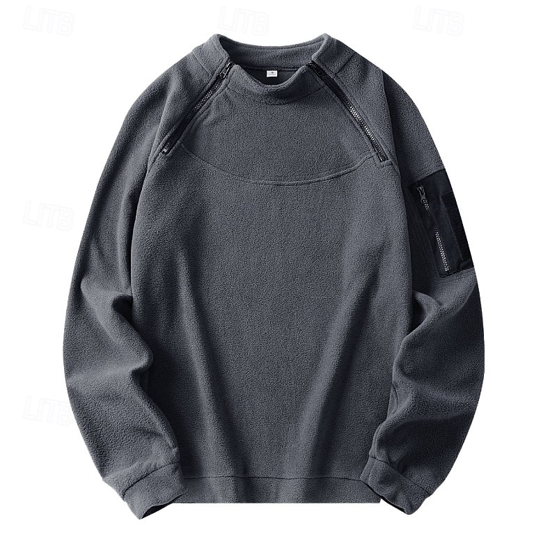 Men's Zip Sweatshirt Fleece Hoodie Yellowish brown Reddish brown Black Army Green Navy Blue Standing Collar Plain Zip Up Front Pocket Sports & Outdoor Casual Daily Streetwear Cool Sportswear Fall3