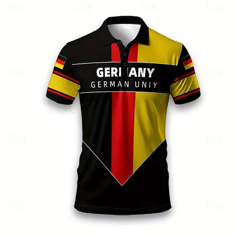 Men's German Flag Polo Short Sleeve Polo Shirts Turndown Casual Daily Athleisure Buttons Summer Black2