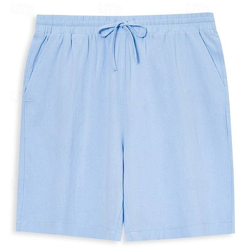 Men's Shorts Linen Shorts Summer Shorts Beach Shorts Drawstring Elastic Waist Plain Comfort Breathable Knee Length Outdoor Daily Beach Fashion Classic Style Green Khaki4