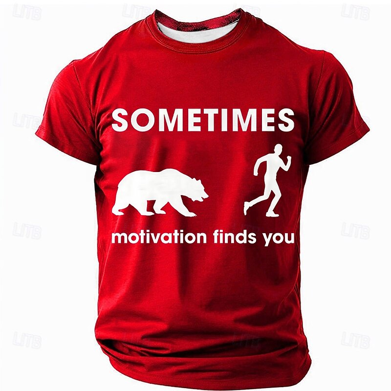 Men's Short Sleeve Funny Graphic T-Shirt | Sometimes Motivation Finds You Bear Running Humor Tee3