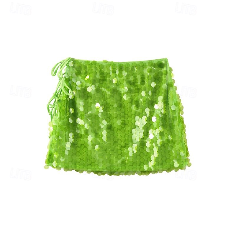 Women's Skirt Sparkly Skirt Fashion Mini Mid Rise Skirts Plain Sequins Micro-elastic Party Cocktail Party Yellow Green Summer Polyester3