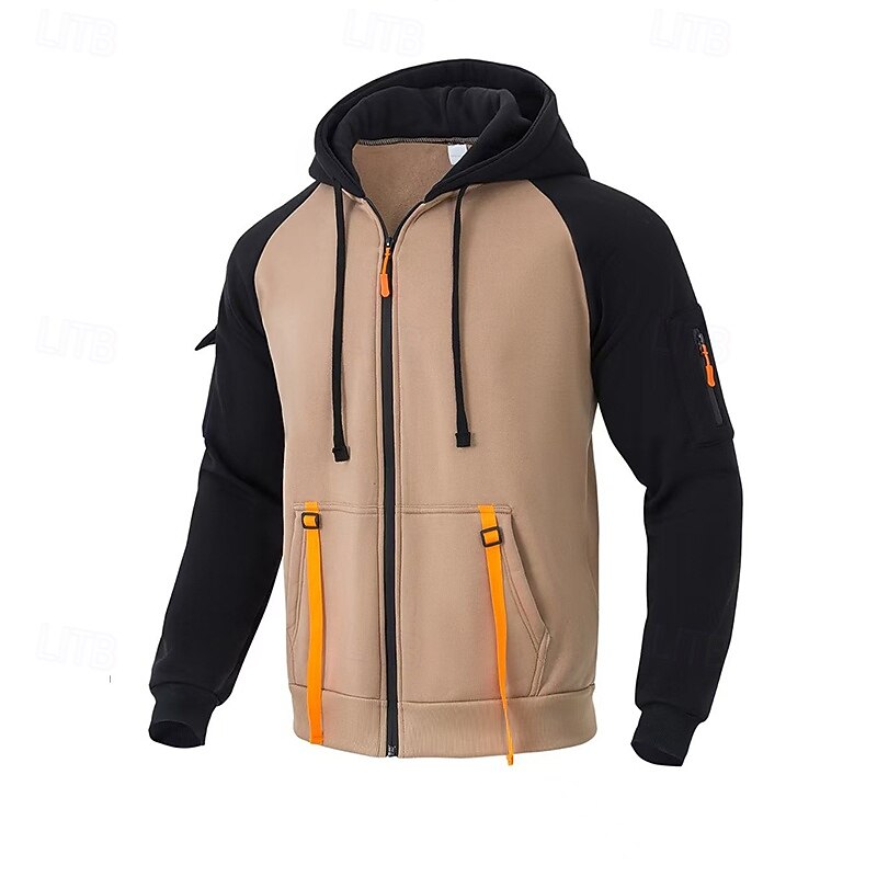Men's Hoodie Fleece Hoodie Black Blue Khaki Dark Gray Hooded Color Block Zip Up Color Block Front Pocket Sports & Outdoor Casual Daily Streetwear Cool Sportswear Winter Clothing Apparel Hoodies2
