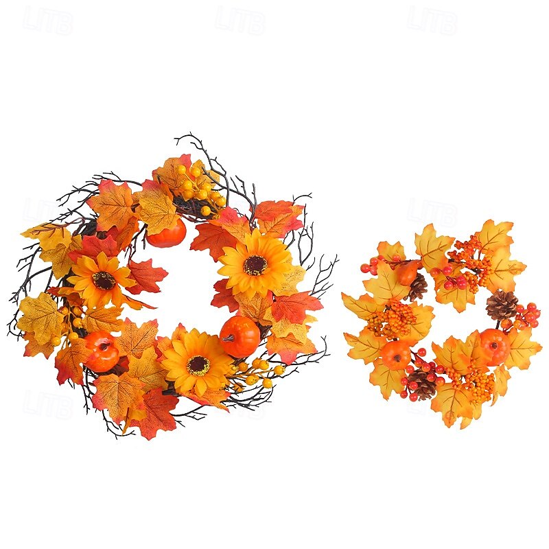 Fall Wreath for Front Door Thanksgiving Autumn Harvest Indoor Outdoor Decoration, Halloween Pumpkin Berry and Maple Leaf Grapevine Wreath Home Decor4