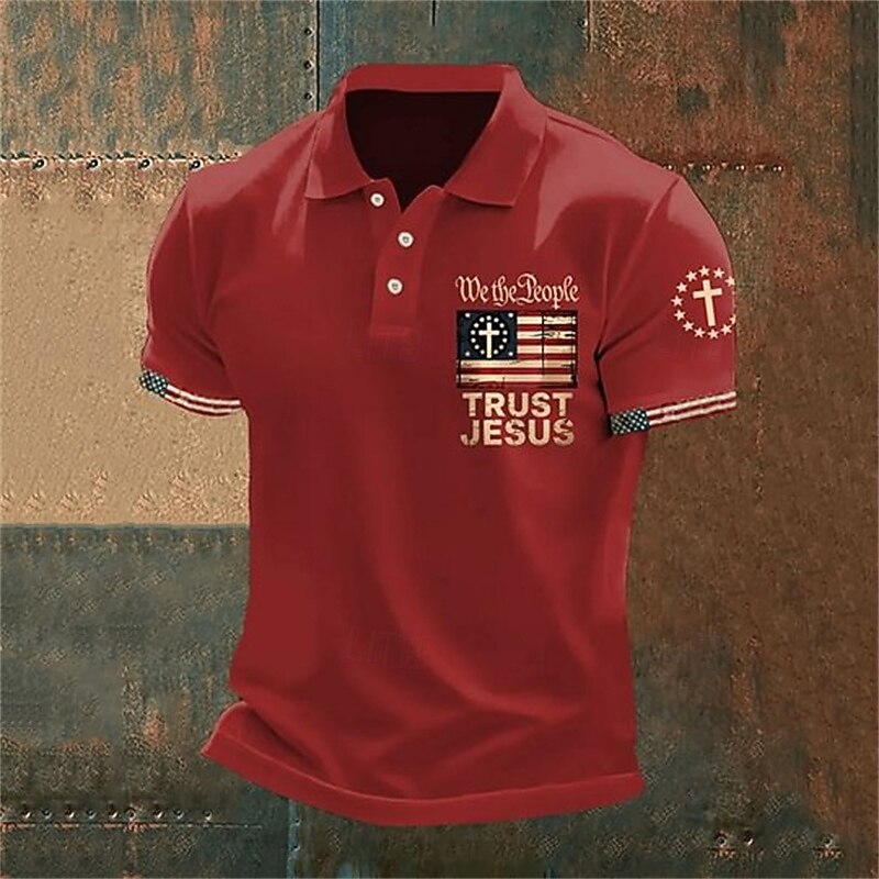 American Independence Day Men's American US Flag Polo Shirts Button Up Polos Golf Shirt Short Sleeve Polo Shirts Lapel Fashion Casual Daily Festival Print Summer Black White Red4