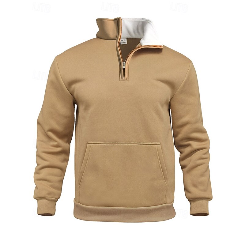 Men's Sweatshirt Quarter Zip Sweatshirt Black Army Green Red Navy Blue Khaki Half Zip Plain Sports & Outdoor Daily Holiday Polyester Streetwear Basic Casual Winter Autumn / Fall Clothing Apparel