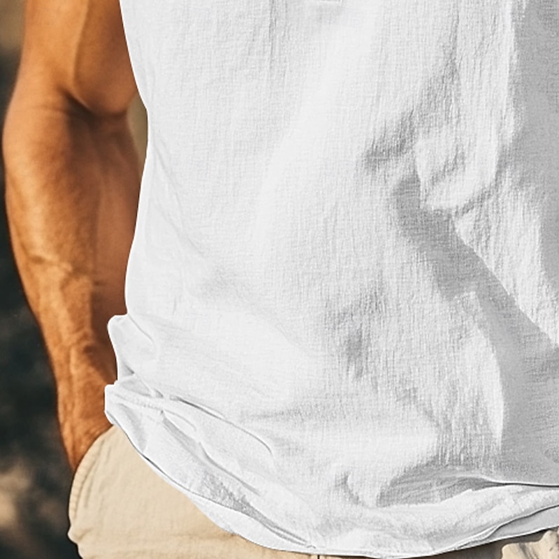 Men's T Shirt Sleeveless Short Sleeve V Neck Round Neck Summer Plain Textured Fashion Classic Casual Plain Street Casual Sports Black White khaki Top Tee for Men3